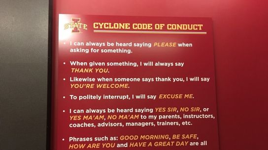 Photo: The super simple Cyclone code of conduct sign found in Iowa State's facility (Featured)
