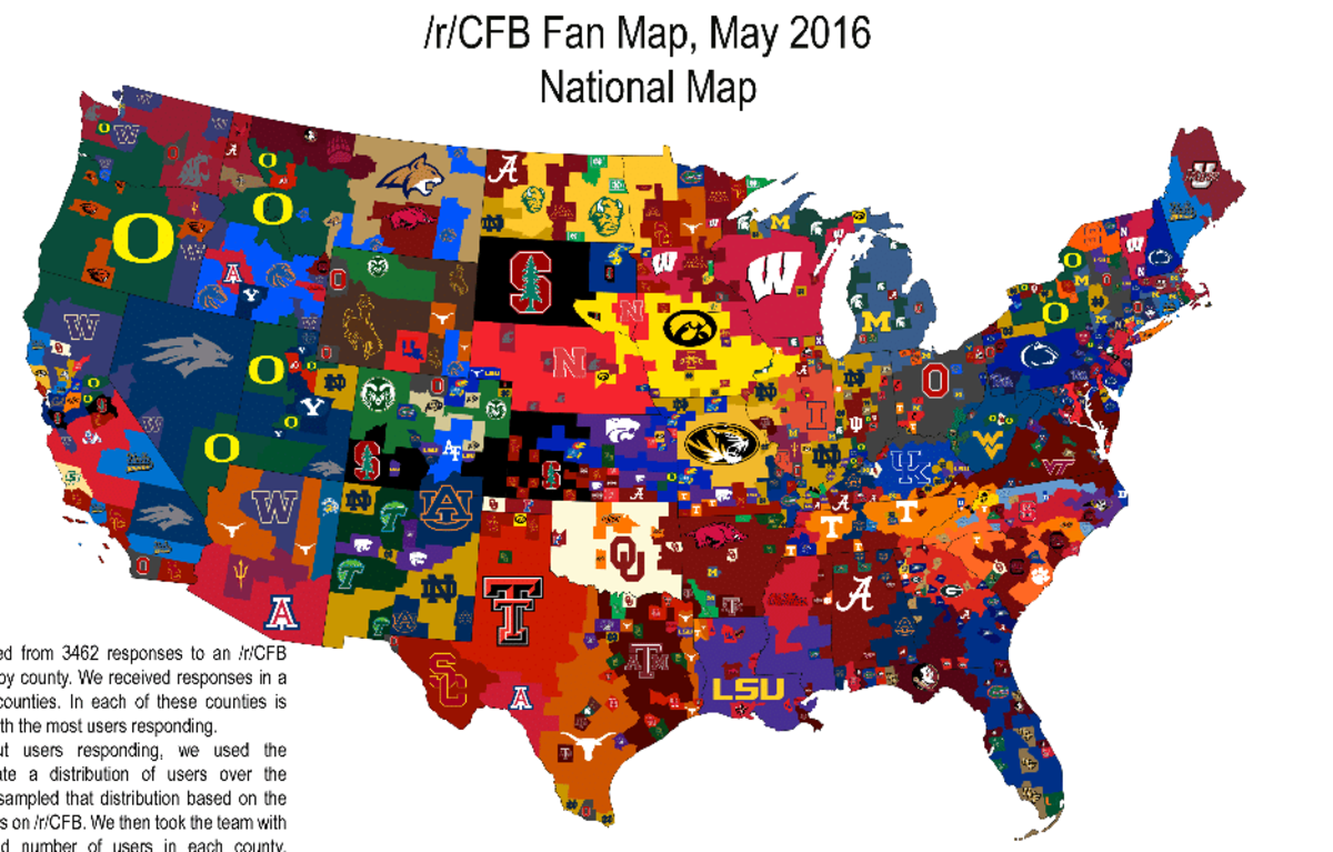 Who s The Most Popular College Football Team In Your County 