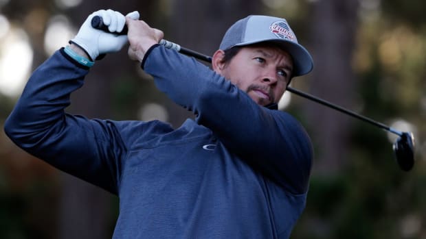 PEBBLE BEACH, CA - FEBRUARY 11:  Mark Wahlberg plays his tee shot on the second hole during the first round of the AT&amp;T Pebble Beach National Pro-Am at the Spyglass Hill Golf Course on on February 11, 2016 in Pebble Beach, California.  (Photo by Sean M. Haffey/Getty Images) ORG XMIT: 592302379 ORIG FILE ID: 509591660