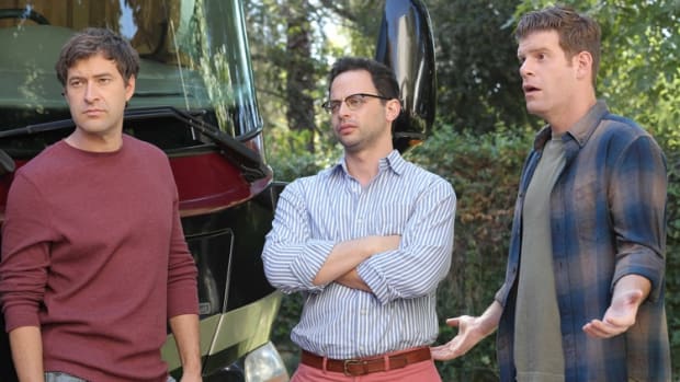 THE LEAGUE "The Tailgate" -- Episode 6 (Airs Thursday, November 15, 10:30 pm e/p) -- Pictured: (L-R) Mark Duplass as Pete Eckhart, Nick Kroll as Ruxin, Stephen Rannazzisi as Kevin -- CR: Byron Cohen/FX Network