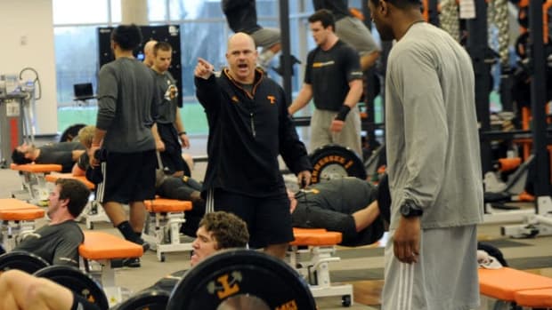 KNOXVILLE, TN - JANUARY 15, 2013: Director of Strength and Conditioning Dave Lawson during a workout in the weight room of the Football Training Facility in Knoxville, TN. Photo By Donald Page/Tennessee Athletics
