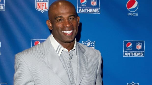 Deion Sanders attends the Pepsi NFL anthems kick off at Hard Rock Cafe on September 4, 2012 in New York City. (Photo by Dario Cantatore/Invision/AP) ORG XMIT: CAENT102