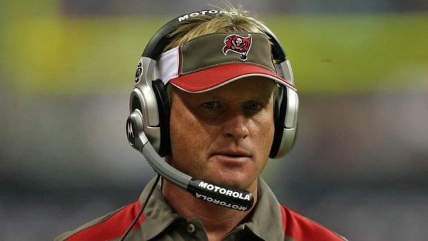 HOUSTON - AUGUST 28:  Head coach Jon Gruden of the Tampa Bay Buccaneers looks on from the sidelines during a football game against the Houston Texans Aug. 28, 2008 at Reliant Stadium in Houston, Texas.  (Photo by Bob Levey/Getty Images)