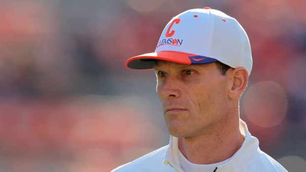 CLEMSON, SC - NOVEMBER 22: Defensive Coordinator Brent Venables of the Clemson Tigers looks on during warm ups prior to the game against the Georgia State Panthers at Memorial Stadium on November 22, 2014 in Clemson, South Carolina. (Photo by Tyler Smith/Getty Images)