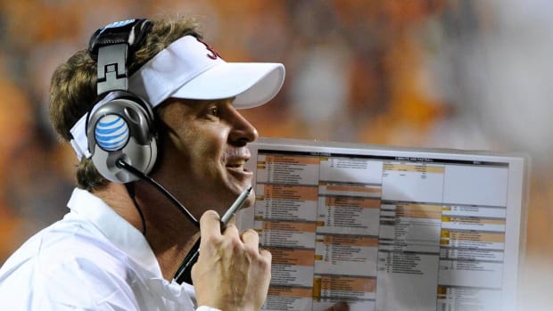 Alabama offensive coordinator Lane Kiffin gestures towards the field during the first half at Neyland Stadium against Tennessee , Saturday, Oct. 25, 2014 in Knoxville, Tenn.  MICHAEL PATRICK/NEWS SENTINEL