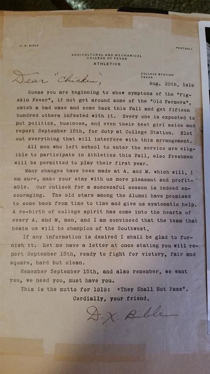 Behold: A recruiting letter from 1919 - Footballscoop