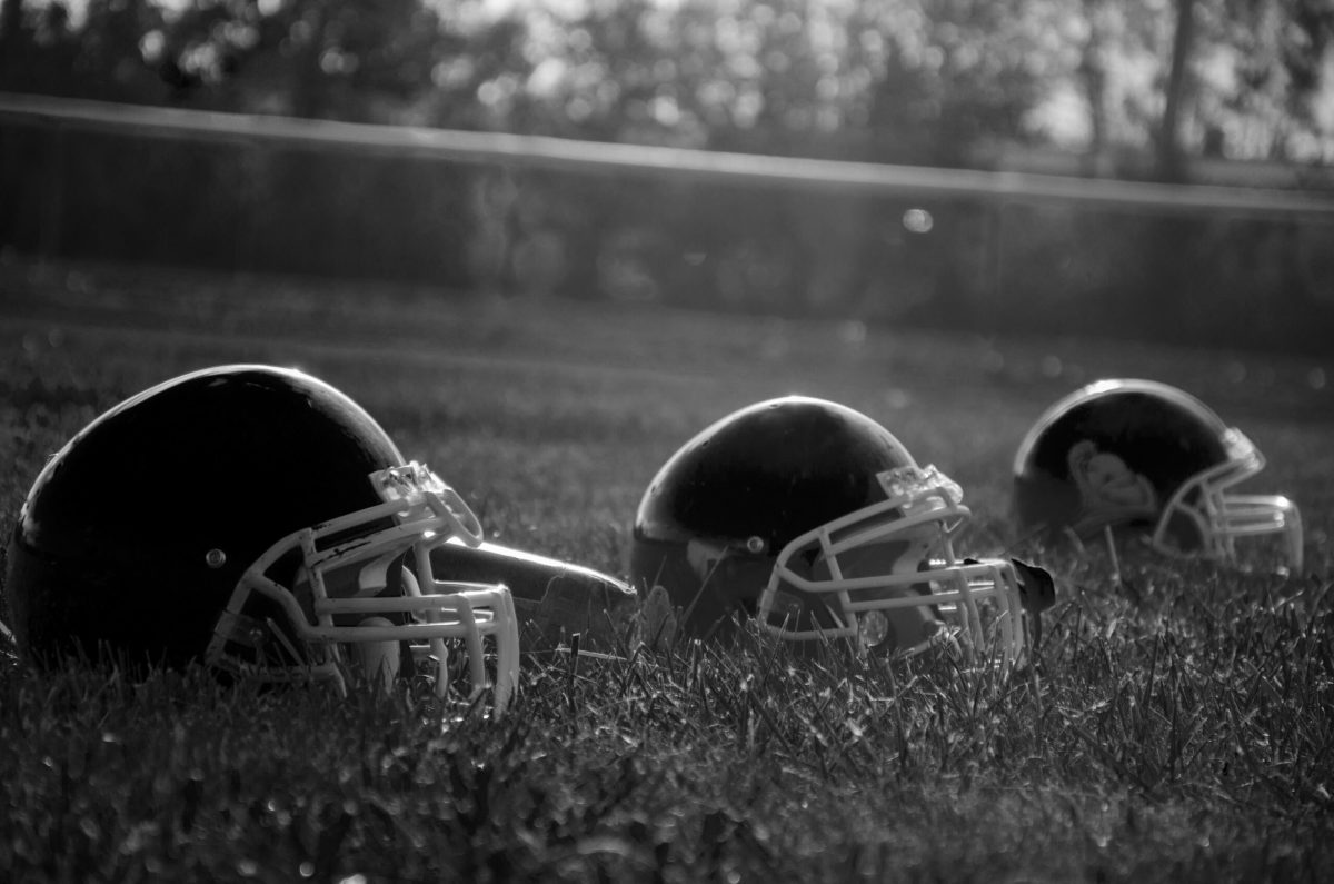 Buena Vista's football helmets rest on the field at the end of a hard practice on Tuesday, October 2, 2012 at Saginaw Buena Vista High School.