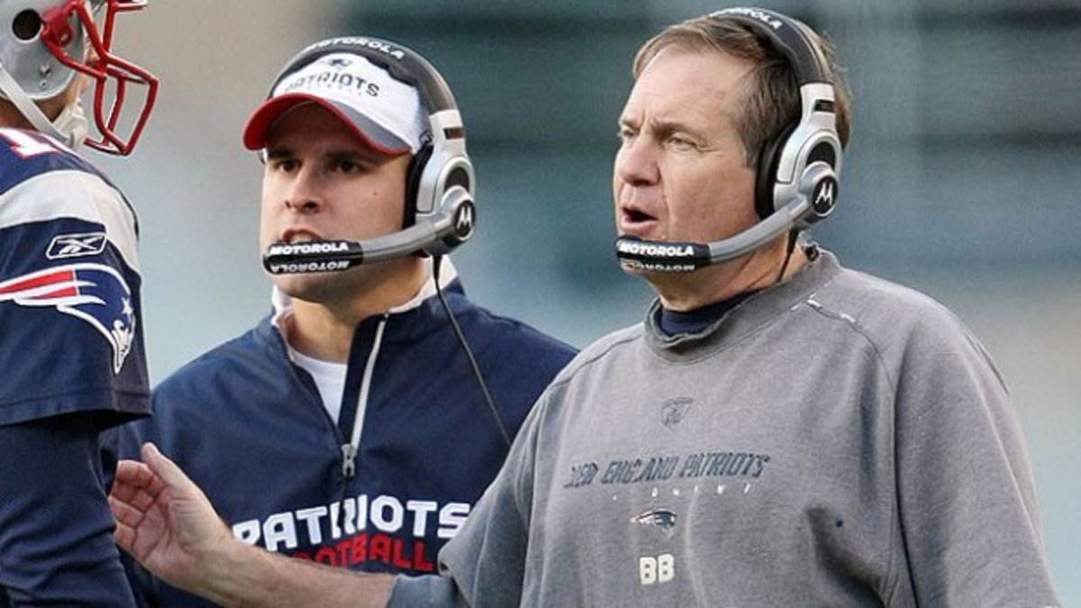 Patriots OLB coach Steve Belichick pumps up young pass rushers