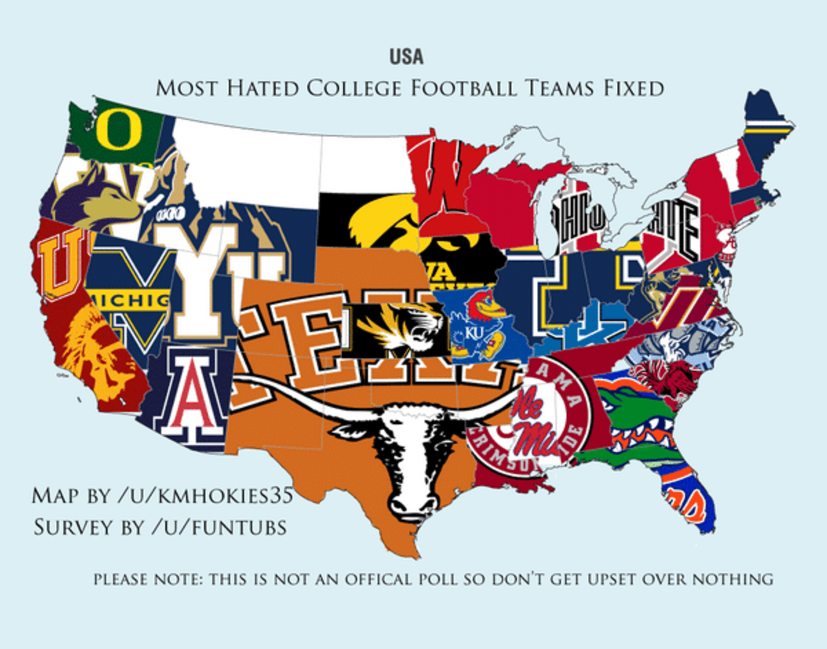 Map The most hated college football program by state Footballscoop