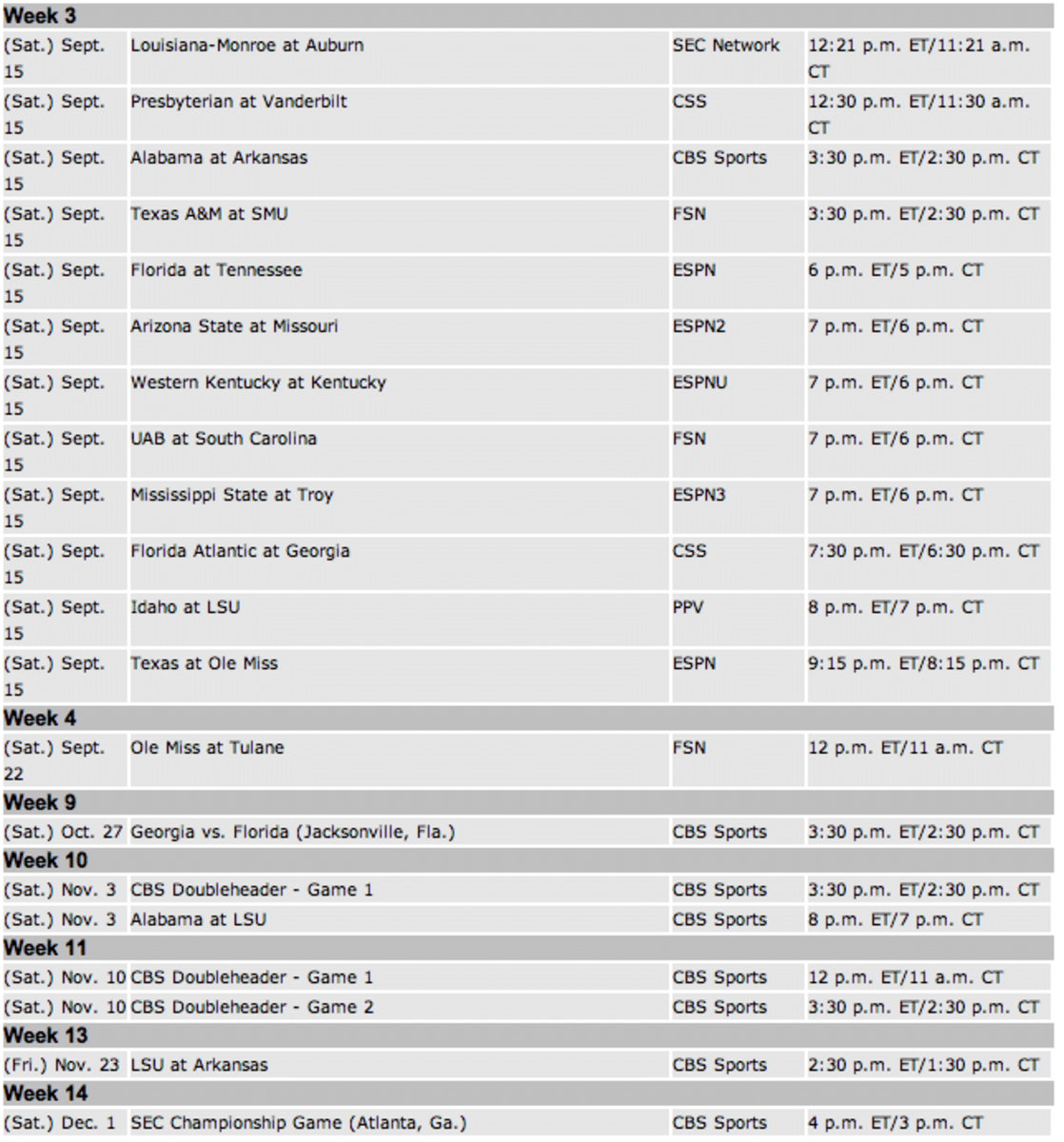 Two Games Featured on CBS; Full SEC Schedule – LSU