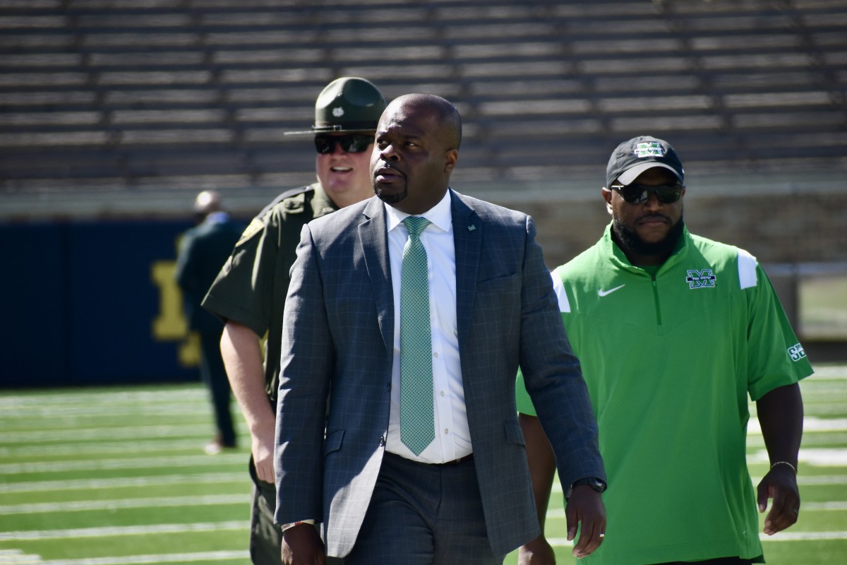 Charles Huff takes a lap around Notre Dame Stadium last Saturday, hours before his Marshall Thunder Herd stunned then-No. 8 Notre Dame, 26-21. 