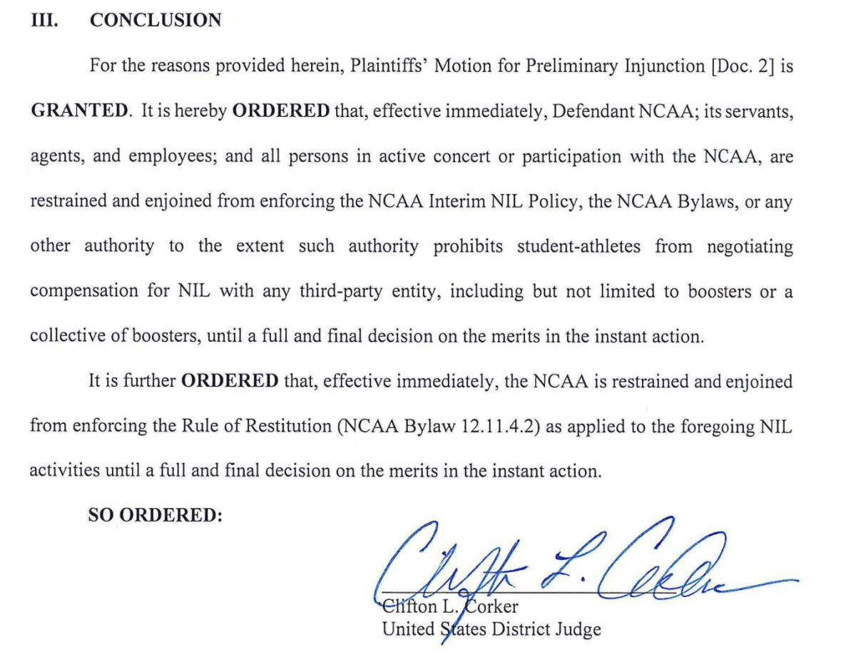 NCAA Barred From Enforcing NIL Rules For The Time Being Footballscoop   Screenshot 2024 02 23 At 33427 Pm 