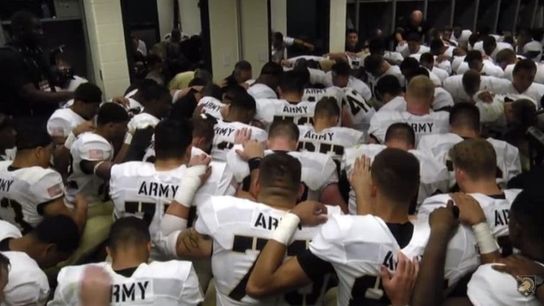 Army's post game locker room video included a prayer, and has become the subject of some controversy (Army)