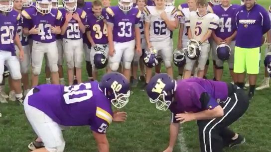 An offensive lineman's dream - Pancaking the head coach (high school)