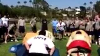 Video: HS coaches put on sumo suits and hold their own Oklahoma drill (high school)