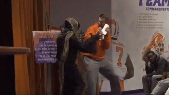 Watch Clemson prank Dabo Swinney during team meeting (Featured)