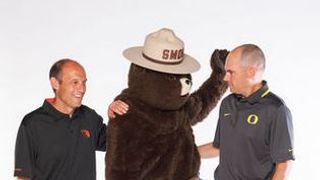 Mark Helfrich and Mike Riley teamed up for an "Emmy Award worthy" commercial? (Oregon State)