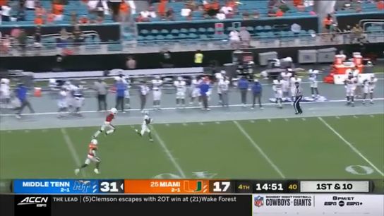 WATCH: MTSU throws 98-yard TD pass to go up 3 touchdowns on Mario Cristobal, Miami