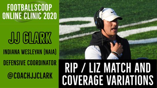 Rip / Liz match and coverage variations from Indiana Wesleyan (NAIA) defensive coordinator JJ Clark (liz)