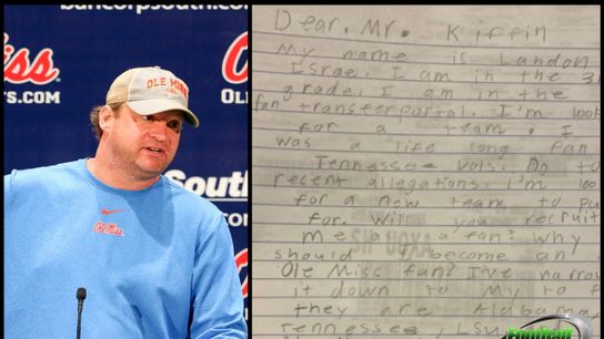3rd grade college football fan pens letter to Lane Kiffin about entering the "fan transfer portal"