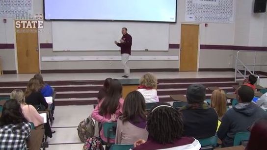 Video: Dan Mullen and DC Geoff Collins crash a class for a quick pep talk