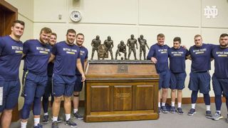 Video: Watch Brian Kelly surprise his OL coach and OL with the biggest trophy in college football (offensive line)