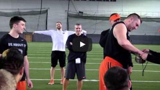 Video: Oregon State players pull prizes out of a hat, and a walk on gets surprised with a scholarship (Oregon State)