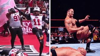 Video: Arena team celebrates touchdown with the People's Elbow (the rock)