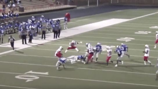 High school RB hurdles two players on the same jump (high schools)