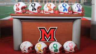 Miami (OH) is doing something really special with their cancer awareness helmets (cancer)