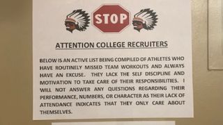 "Attention College Recruiters..." sign on weight room has the coaching community divided (high school)