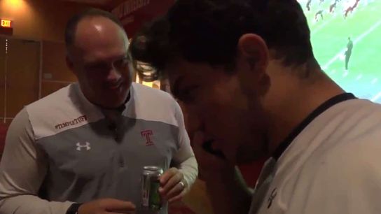 #ScholarshipAlert from Temple: Geoff Collins takes a phone call during a team meeting... (Featured)