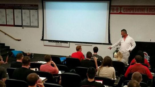 Urban Meyer had a special assignment for those that decided to wear blue to class today (push ups)