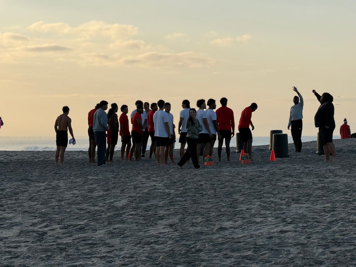 The Aztecs beat the sun onto this beach for this early-February, 'Finish Friday' workout for San Diego State football. The Aztecs beat the sun onto this beach for this early-February, 'Finish Friday' workout for San Diego State football.