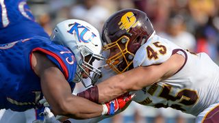 Video: Central Michigan illustrates how to win collisions demonstrating with broken boards  (Central Michigan). Photo by © Steven Branscombe-Imagn Images