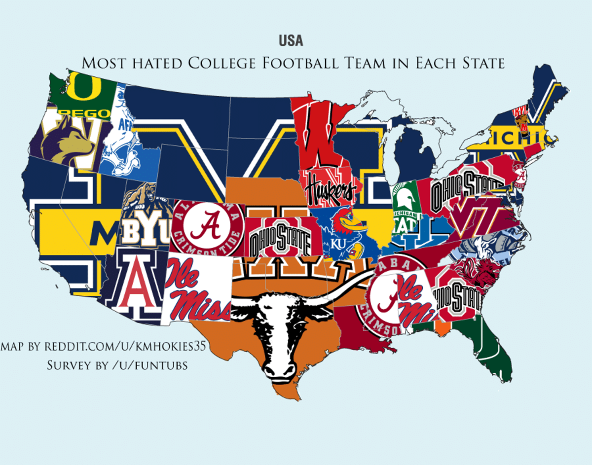 Map: The most hated college football program by state ...